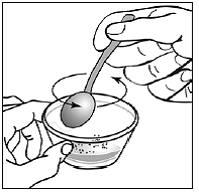 Hold the container with one hand. With your other hand,  use the teaspoon to gently mix the capsule contents and the infant  formula - Illustration