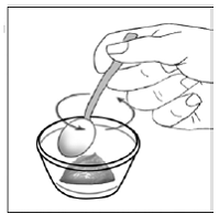 Use the small spoon to gently mix the capsule contents and  food together - Illustration